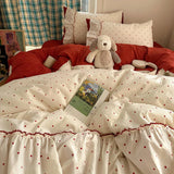 3/4Pcs Bedding Set Korean Princess Polka Dot Bedding Cute Bow Bed Linen 2 Bedroom Cotton Bed Linen With Ruffles Couple Quilt