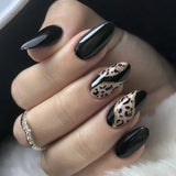 Popxstar  3D Bowknot Pearl Wearable Nail Art Fashion Leopard French Nude Almond Fake Nails Detachable Finished False Nails Press on Nails
