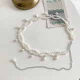 Popxstar White Pearl Skirt Belt Women's Dress Decorative Waist Chain