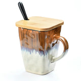 Popxstar  Retro Personality Square Cup Ceramic Large Capacity Mug With Spoon Coffee Cup Home Creative Couple Cup