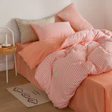 Japan Style Plaid Queen Size Duvet Cover Set with Sheets High Quality Skin Friendly Bedding Set King Single Double Bedding Sets