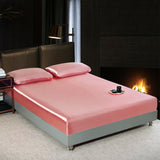 Popxstar Luxury Fitted Sheet High-End Solid Color Mattress Cover With Elastic Band Bedsheet Single Double Queen King Size Satin Fit Sheet