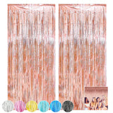 Popxstar 2Pcs 2m Metallic Foil Tinsel Curtain Kids Birthday Wedding Bachelorette Party Tassel Background Decorations Baby Shower New Year