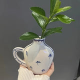 Popxstar  Art Vase Elegant Hand Painted Ceramic Vase Small Floral Design Dry Wet Flower Bottle Tabletop Ornament Home Office Decoration