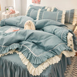 Popxstar Korean Lace Ruffled Bed Skirt 1pc Bedroom Bed Cover Bed Skirt Non-slip Mattress Cover Bedsheet Bedspread Solid Color Bed Decor