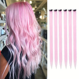 Popxstar 6pcs/pack Clip in Hair Extensions Colored Party Highlights for Girls 22 inches Multi-colors Straight Hair Synthetic Hairpieces