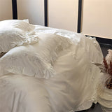 Popxstar  Flowers Embroidery Ruffles Purple Luxury Bedding Set 1000TC Egyptian Cotton Duvet Cover Flat/Fitted Bed Sheet Pillowcases 4Pcs