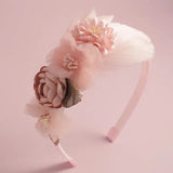 Popxstar New Handmade Flower Girls Headbands Cute Pearl Feather Wedding Crown Princess Dance Party Headwear Fashion Hoop Accessories