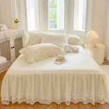 Popxstar shabby chic Princess Style Lace Bed Skirt + Pillowcases Bedding Bedspreads Sheet Pink Lace Bedding Set Solid color Bed For Girl Bed Cover