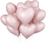 Popxstar 10pcs 18inch Heart Foil Balloons Pink Sage Green Heart Balloon for Birthday Party Valentines Day Wedding Anniversary Decorations