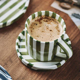 Popxstar  Retro Minimalist Striped Hand Drawn Cups Plate Set Ceramic Tableware Coffee Cups Afternoon Tea Milk Mugs Drinkware Holiday Gifts