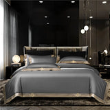 Popxstar  Satin 1200TC Egyptian Cotton Luxury Bedding Set, Gold Embroidery, Queen, King, Duvet Cover, Flat/Fitted Bed Sheet, Pillowcases