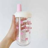Original Design Purple Bow Water Cup With Straw Cute Coffee Bubble Milk Tea Plastic Cup Large Capacity Students Water Bottle New
