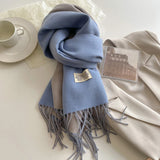 Popxstar New Fashion Cashmere Scarf Warm Winter for Women Korean Style Knitted Solid Color Double Sided Wraps Neckerchief