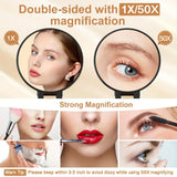 Popxstar  50x Handheld Makeup Mirrors Double Sided 1X/50X Magnification Portable Folding Makeup Mirror for Travel 360° Adjustable Mirror