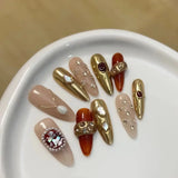 Popxstar  10Pcs Long Almond Handmade Press on Nails Fake Nails with Rhinestone Wearable Stick-on Nails False Nail Накладные Ногти Uñas