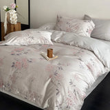 100% Cotton Yarn-dyed Jacquard Luxury Bedding Set Flowers Pattern Button Duvet Cover Flat/Fitted Bed Sheet Pillowcases 4Pcs