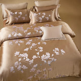 Popxstar  22 Momme Natural Mulberry Silk Luxury Bedding Set Yarn-dyed Jacquard Silk Cotton Duvet Cover Flat Sheet With Pillowcases 4Pcs