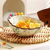 Ceramic Fruit Bowl with Fork Comfortable Grip Exquisite Shell Shape Fruit Plate Large Capacity Dessert Salad Bowl