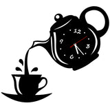 Popxstar  3D DIY Teapot Shape Wall Clock Acrylic Mirror Clock Modern Kitchen Home Decor Wall Sticker Hollow Digital Clock watch home clock