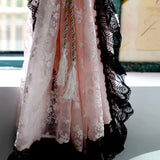 Romantic French Pink Jacquard Sheer Lace Floral Curtains Black Lacework for Bedroom Elegant Living Room Decoration
