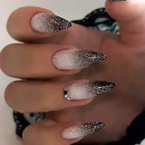Popxstar 24pcs Silver Almond False Nails Oval Decorated Cloud Milk Wearable Fake Nails Short Press On Nail Coffin Detachable French Tips