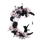 Popxstar Halloween Flower Wreath White Flowers Black Roses Withered Branches Moon Cat Flower Wreath Decoration Door Wreath Decoration