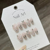 Popxstar 10Pcs Set Blue Handmade Press On Nails Snowflakes Ballet with Rhinestones False Nails Decoration Manicure Fake Nails Tips Art