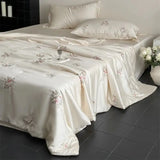 Popxstar  60S Lyocell Bamboo Fiber Flower Embroidery Summer Quilt Bedding Set Soft Silky Thin Comforter Blanket With Bed Sheet Pillowcases