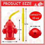 Popxstar  2/4/6/8/10pcs Novelty Fire Hydrant Straw Cups with Lid Fireman Birthday Party Favors Boys Firefighter Party Water Cups Supplies