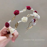 Popxstar Luxurious Elegant Rose Vine Headband Accessories Headdress Girls Metal Flower Tiara Hairbands Tiara Wedding Hair Hoop Women