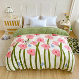 Popxstar  Milk Velvet Floral Duvet Cover, Ultra-Soft Cozy Warm Winter Reversible Plush Comforter Cover, 1 PC Botanical Flower Quilt Cover