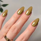 Popxstar Classic Glossy Solid Color Long Pointed Fake Nails Brown Green Grey Blue Detachable Finished False Nails Press on Nail with Glue