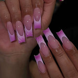 Popxstar 24Pcs Pure White French Press on Nails Long Square Head False Nails with Pearl Pink Bow Design Ballet Wearable Fake Nails