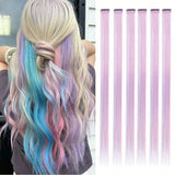 Popxstar 6pcs/pack Clip in Hair Extensions Colored Party Highlights for Girls 22 inches Multi-colors Straight Hair Synthetic Hairpieces