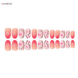 Popxstar  Blush Pink False Nails 24Pcs Short Round Head Press On Nails Floral Printed Summer DIY Manicure Full Cover Acrylic Fake Nails