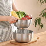 304 Stainless Steel Vegetable Washing Drain Basket Detachable with Markings Rice Washing Basket Double Layer Side Flow Outlet