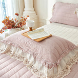 Popxstar  Natural Cotton Linen French Lace Soft Comfortable Quilted Bedspread, Bed Cover, Mattress Topper, Bed Sheet, Pillowcases 3Pcs