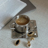 Popxstar Nordic Mug 3pcs Set 304 Stainless Steel Coffee Mug Heat Resistant Milk Cup with Saucer Spoon Placemat Tableware Set