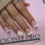 Popxstar 24pcs Red Ballet False Nails Butterfly Fake Nail Glitter Short with Rhinestone French Design Full Cover Press on Nails Tips Art