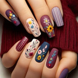 Popxstar 24pcs Mid-length Ballet Full Cover Nail Square Head Purple Gradient Press on False Nails Art Shiny Star Simple Design Fake Nail