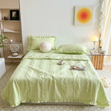 Popxstar INS Style White Pink Quilted Ruffles Quilt Blanket Bedspread Washed Solid Color Korean Princess Style Summer Thin Quilt 1/3Pc