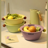 Popxstar  Kitchen Fruit Tray Removable Double Layer Fruit and Vegetable Basin Draining Basket Creative Household Washing Basket