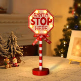 Popxstar LED Christmas Lamp Santa Stop Here Street Sign Xmas Wooden Desktop Ornaments Light 2024 Christmas Home Decoration New Year Gifts