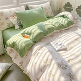 Popxstar Korean Retro Floral Bedding Set 100% Washed Cotton Bed Sheets Set Soft Duvet Cover Bed Linen Pillowcase Single Double Queen King