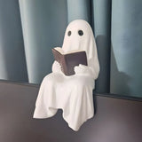 New Halloween Sit Specter Statue Resin Miniature Size Reading Specter Statue with Book Specter Ornament Desktop Decoration