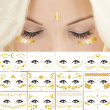 Popxstar Glitter Stickers Face Tattoo Flash Gold Temporary Metalic Tattoos Waterproof Makeup Decals for Girls Party Music Festival