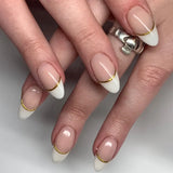 Popxstar  Nude Color Press On Nails 24Pcs Short Almond Fake Nails White French Tip Wearable False Nails Patches Women Girls DIY Manicure
