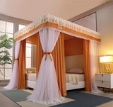 Four Season Quadrate Palace Mosquito Net with Frame Romantic Shading Bed Curtain Canopy Nets Three-door Bedcover Curtain