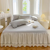 Popxstar shabby chic Princess Style Lace Bed Skirt + Pillowcases Bedding Bedspreads Sheet Pink Lace Bedding Set Solid color Bed For Girl Bed Cover